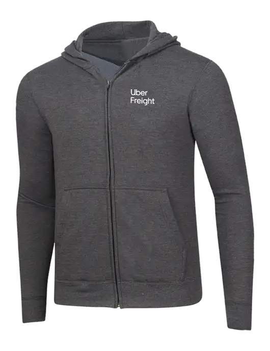 Dark Heather Grey 8.5 oz Ring Spun Zip Hooded Sweatshirt w/Uber Freight Logo