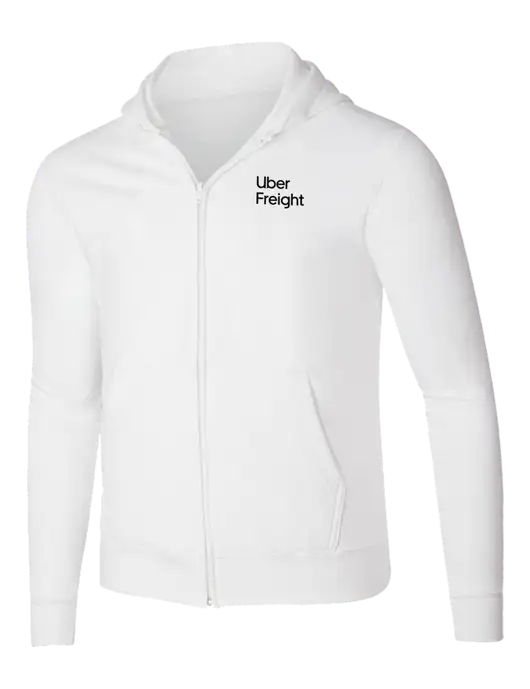 White 8.5 oz Ring Spun Zip Hooded Sweatshirt w/Uber Freight Logo