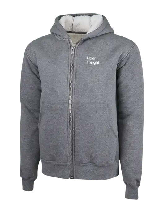 Cornerstone Grey Heather Heavyweight Sherpa Lined Hooded Fleece Jacket w/Uber Freight Logo