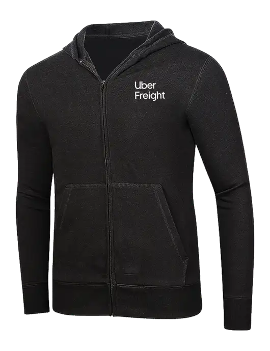 Full-Zip Black Heavyweight Hooded Sweatshirt w/Uber Freight Logo