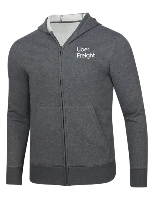 Full-Zip Dark Grey Heather Heavyweight Hooded Sweatshirt w/Uber Freight Logo