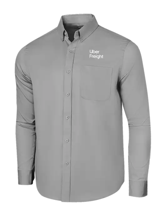 Long Sleeve Light Grey Superpro React Twill Shirt w/Uber Freight Logo