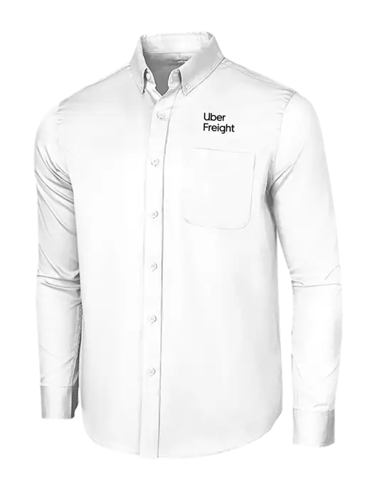 Long Sleeve White Superpro React Twill Shirt w/Uber Freight Logo