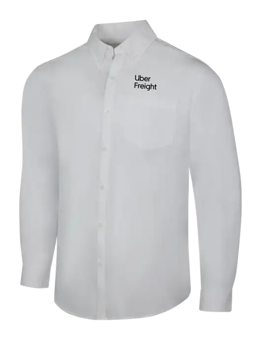 White Long Sleeve Carefree Poplin Shirt w/Uber Freight Logo