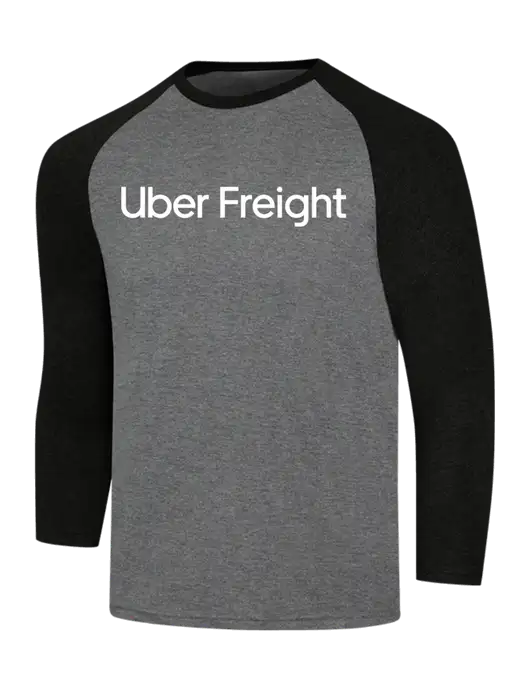 Simply Soft 3/4 Sleeve Black Frost/Grey Frost Ring Spun Cotton T-Shirt w/Uber Freight Logo