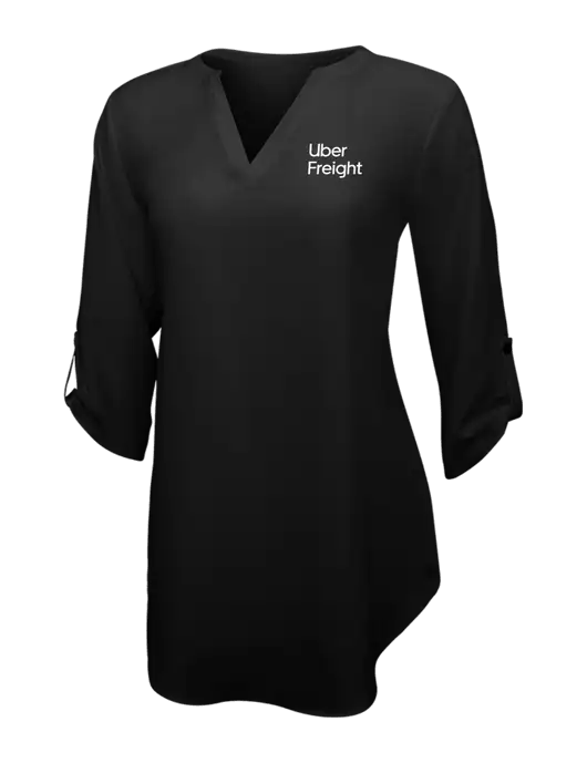 Womens Black 3/4 Sleeve Tunic Blouse w/Uber Freight Logo
