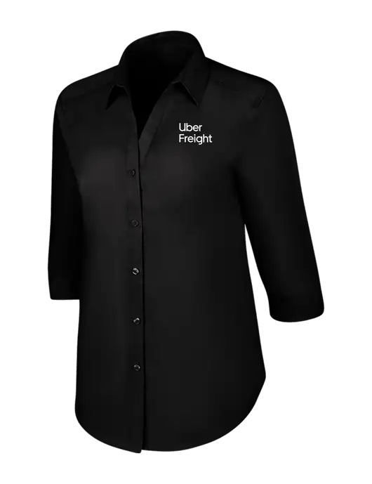 Womens Black 3/4 Sleeve Carefree Poplin Shirt w/Uber Freight Logo
