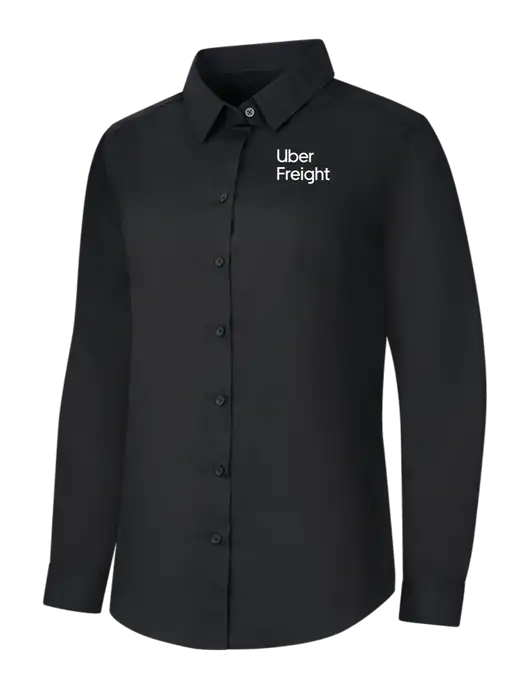 Womens Black Long Sleeve Carefree Poplin Shirt w/Uber Freight Logo