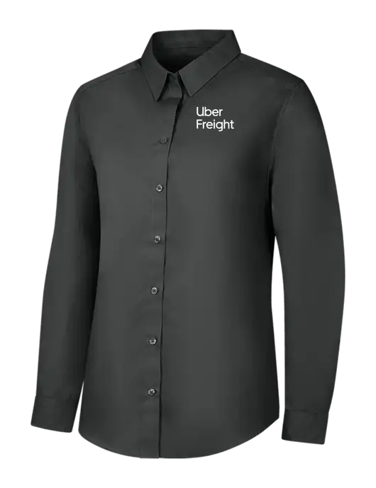 Womens Dark Grey Long Sleeve Carefree Poplin Shirt w/Uber Freight Logo