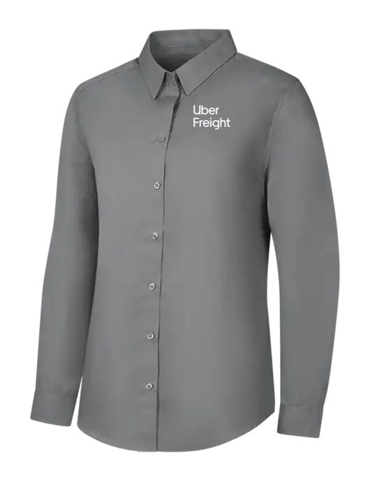 Womens Medium Grey Long Sleeve Carefree Poplin Shirt w/Uber Freight Logo