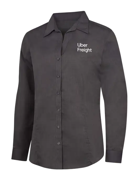 Womens Soft Black Crosshatch Easy Care Shirt w/Uber Freight Logo