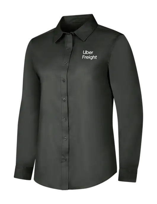 Dark Grey Womens Long Sleeve Superpro React Twill Shirt w/Uber Freight Logo