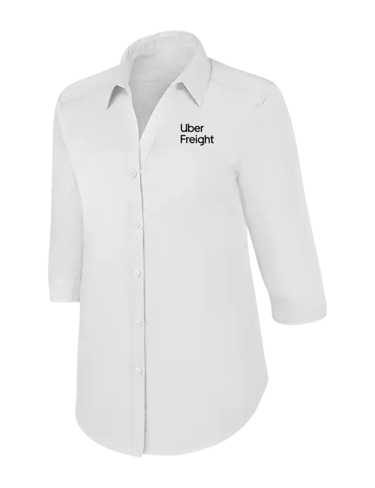 Womens White 3/4 Sleeve Carefree Poplin Shirt w/Uber Freight Logo