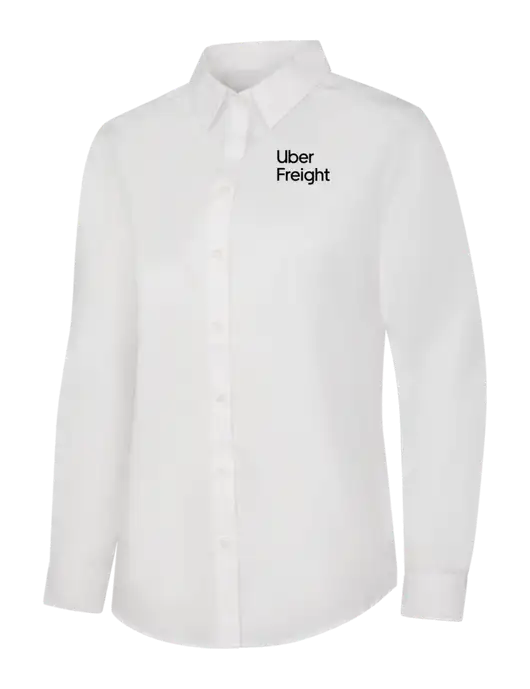 Womens White Long Sleeve Carefree Poplin Shirt w/Uber Freight Logo