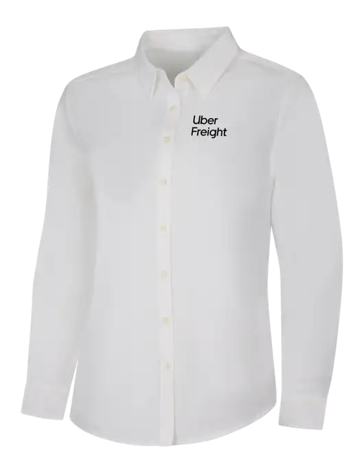 Womens White Long Sleeve Superpro React Twill Shirt w/Uber Freight Logo