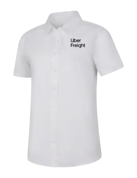 Womens White Short Sleeve Superpro React Twill Shirt w/Uber Freight Logo