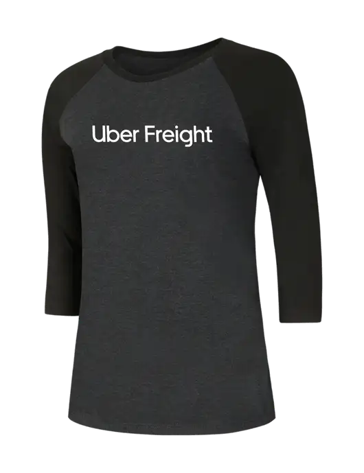 Womens Simply Soft 3/4 Sleeve Black/Black Frost Ring Spun Cotton T-Shirt w/Uber Freight Logo