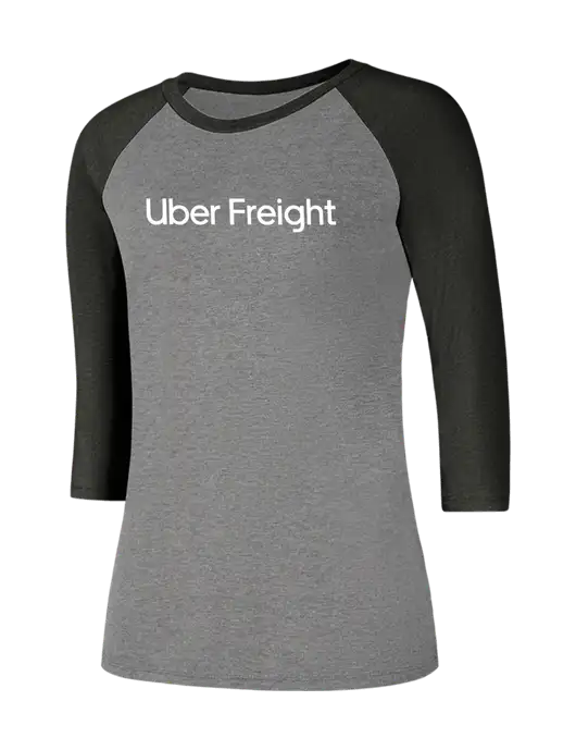 Womens Simply Soft 3/4 Sleeve Black Frost/Grey Frost Ring Spun Cotton T-Shirt w/Uber Freight Logo