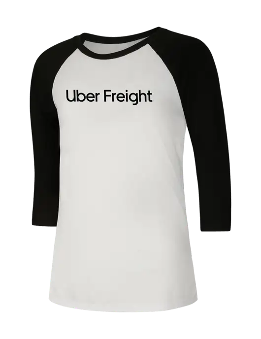 Womens Simply Soft 3/4 Sleeve Black/White Ring Spun Cotton T-Shirt w/Uber Freight Logo