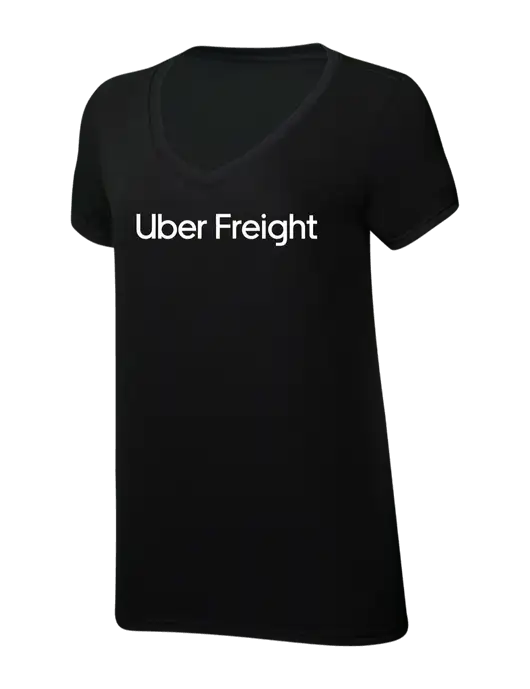 Womens Simply Soft V-Neck Black 4.5oz  Poly/Combed Ring Spun Cotton T-Shirt w/Uber Freight Logo