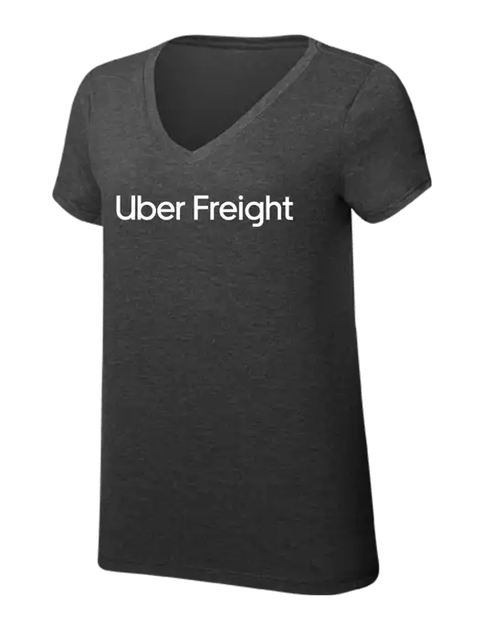 Womens Simply Soft V-Neck Black Frost 4.5oz  Poly/Combed Ring Spun Cotton T-Shirt w/Uber Freight Logo