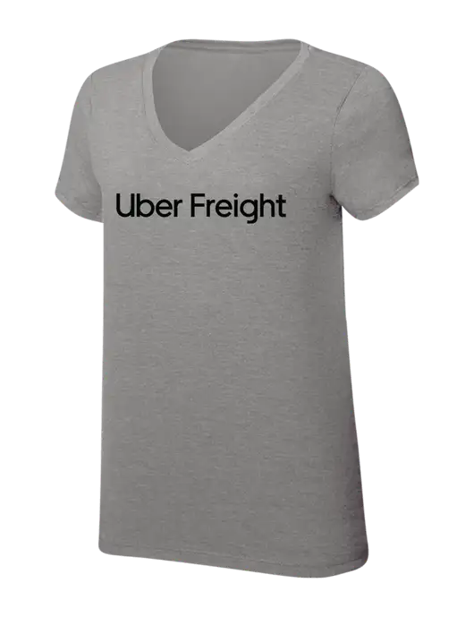 Womens Simply Soft V-Neck Grey Frost 4.5oz  Poly/Combed Ring Spun Cotton T-Shirt w/Uber Freight Logo