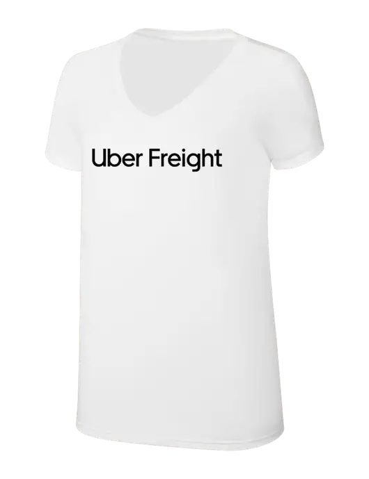 Womens Simply Soft V-Neck White 4.5oz  Poly/Combed Ring Spun Cotton T-Shirt w/Uber Freight Logo