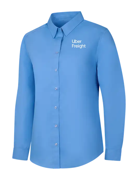 Womens Carolina Blue Long Sleeve Carefree Poplin Shirt w/Uber Freight Logo