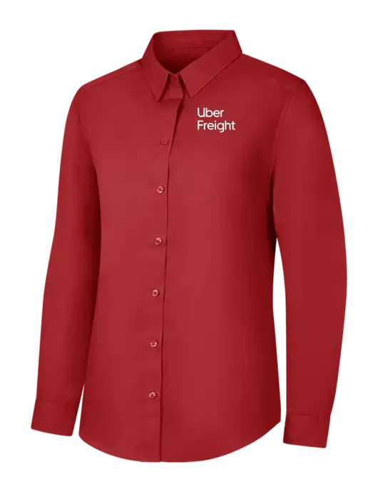 Womens Rich Red  Long Sleeve Carefree Poplin Shirt w/Uber Freight Logo