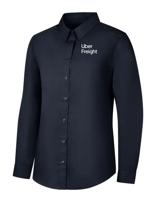 Womens River Blue Navy Long Sleeve Carefree Poplin Shirt w/Uber Freight Logo
