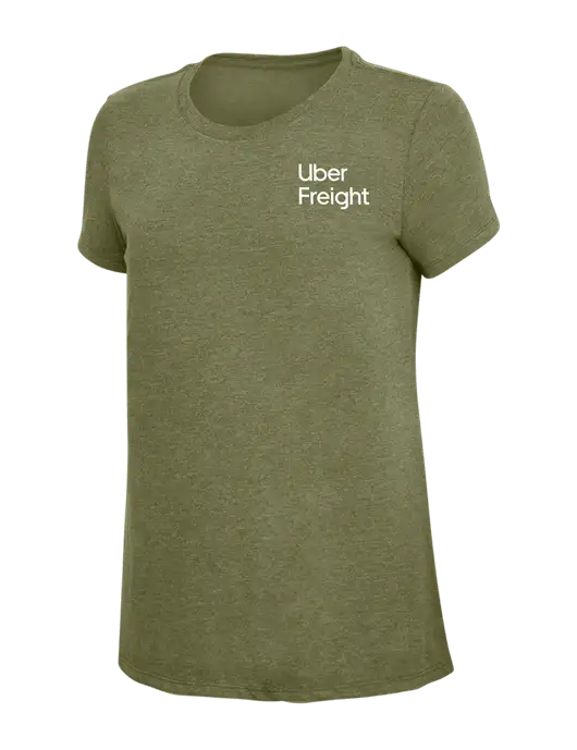 Womens Simply Soft Military Green Frost 4.5oz Poly/Combed Ring Spun Cotton T-Shirt
 w/Uber Freight Logo