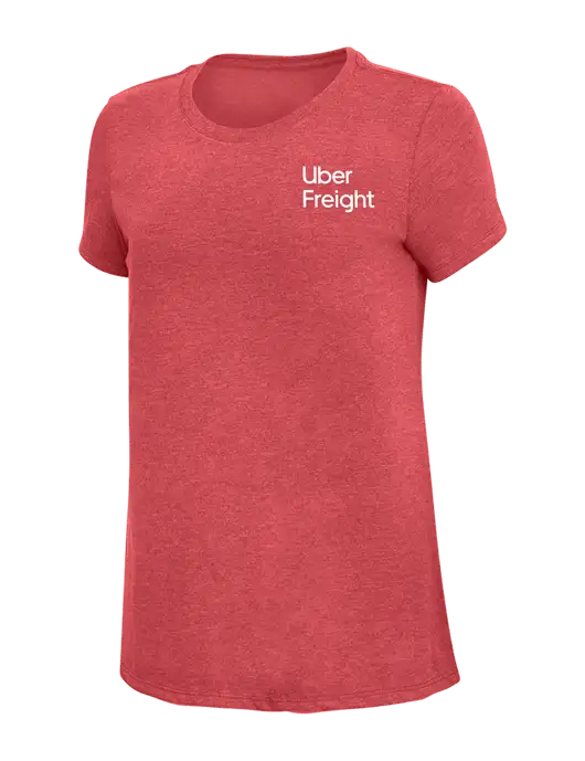 Womens Simply Soft Red Frost 4.5oz Poly/Combed Ring Spun Cotton T-Shirt w/Uber Freight Logo