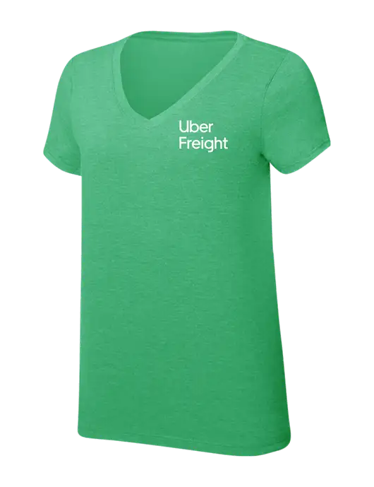 Womens Simply Soft V-Neck Green Frost 4.5oz  Poly/Combed Ring Spun Cotton T-Shirt w/Uber Freight Logo