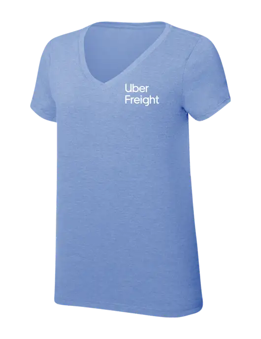 Womens Simply Soft V-Neck Maritime Frost 4.5oz  Poly/Combed Ring Spun Cotton T-Shirt w/Uber Freight Logo