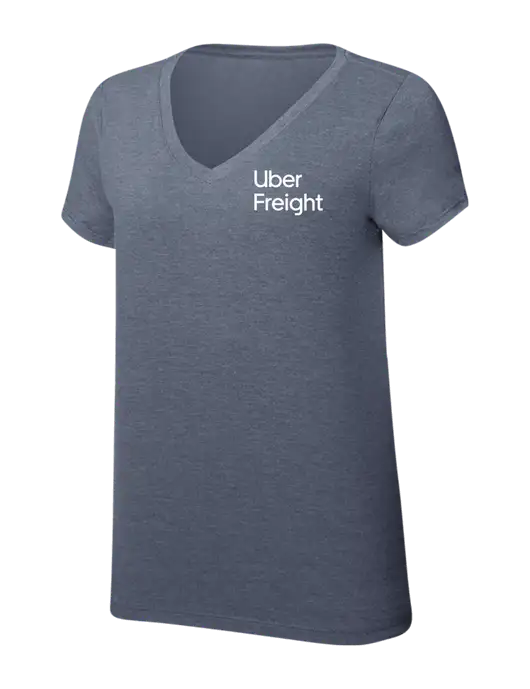 Womens Simply Soft V-Neck Navy Frost 4.5oz  Poly/Combed Ring Spun Cotton T-Shirt w/Uber Freight Logo