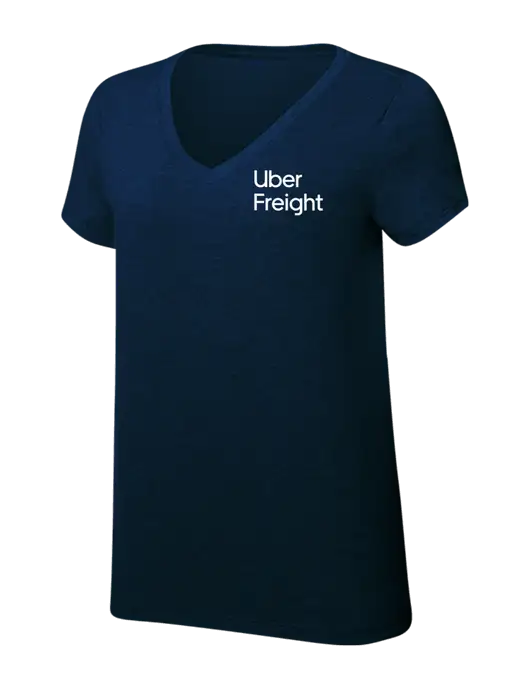 Womens Simply Soft V-Neck New Navy 4.5oz  Poly/Combed Ring Spun Cotton T-Shirt w/Uber Freight Logo