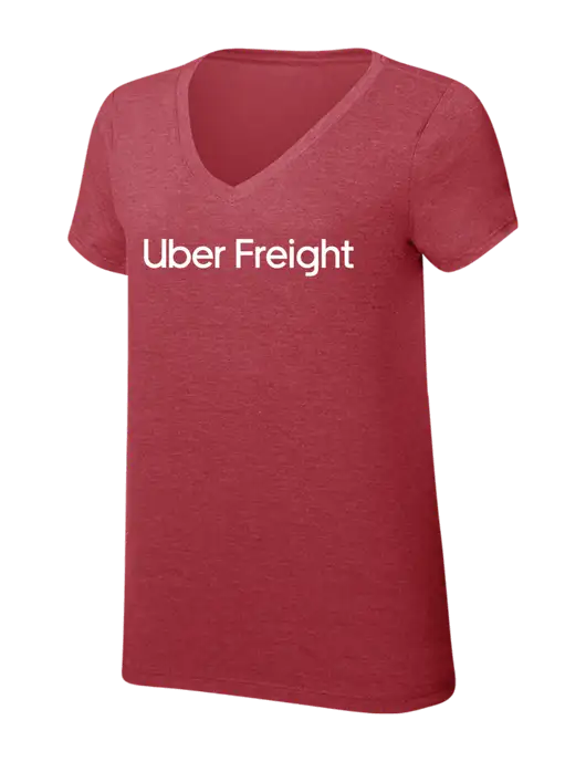 Womens Simply Soft V-Neck Red Frost 4.5oz  Poly/Combed Ring Spun Cotton T-Shirt w/Uber Freight Logo