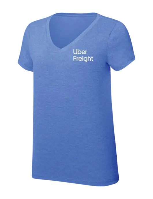 Womens Simply Soft V-Neck Royal Frost 4.5oz  Poly/Combed Ring Spun Cotton T-Shirt w/Uber Freight Logo