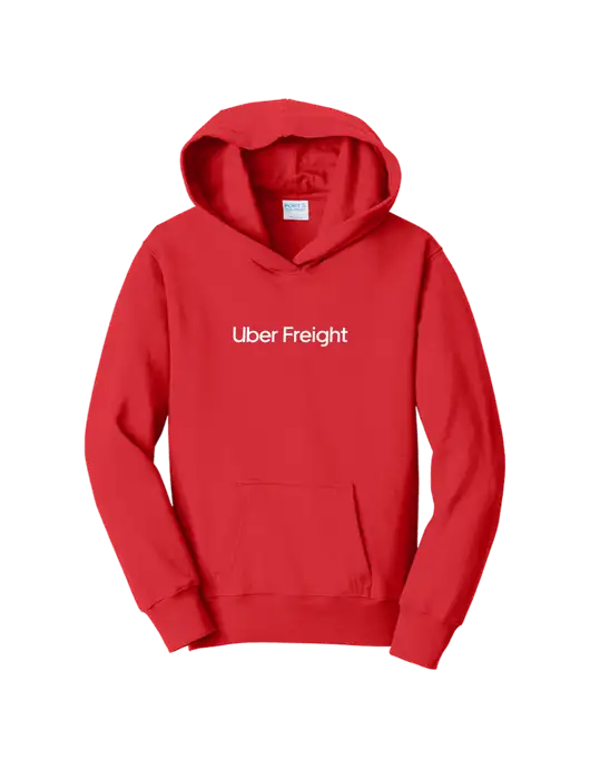 Youth Bright Red 8.5 oz Ring Spun Pullover Hooded Sweatshirt w/Uber Freight Logo