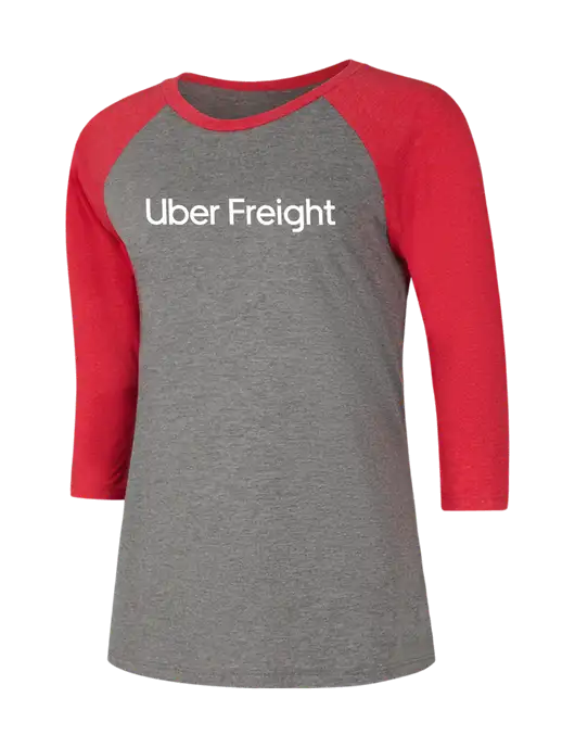 Womens Simply Soft 3/4 Sleeve Red Frost/Grey Frost Ring Spun Cotton T-Shirt w/Uber Freight Logo