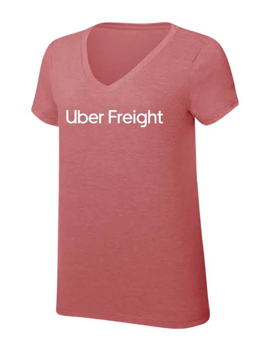 Womens Simply Soft V-Neck Blush Frost 4.5oz  Poly/Combed Ring Spun Cotton T-Shirt w/Uber Freight Logo