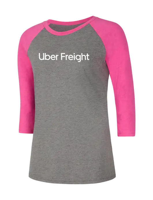 Womens Simply Soft 3/4 Sleeve Fuchsia Frost/Grey Frost Ring Spun Cotton T-Shirt w/Uber Freight Logo
