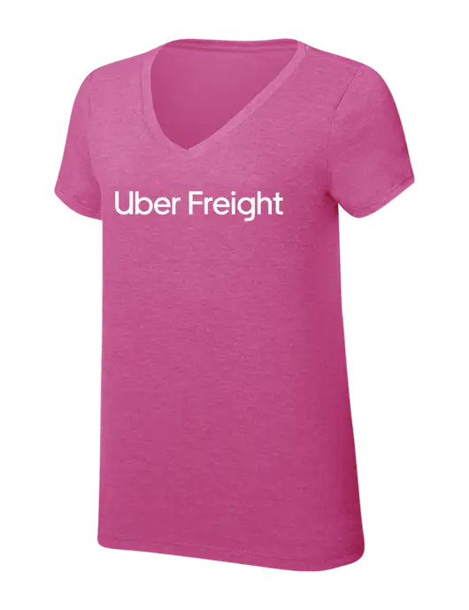 Womens Simply Soft V-Neck Fuschia Frost 4.5oz  Poly/Combed Ring Spun Cotton T-Shirt w/Uber Freight Logo