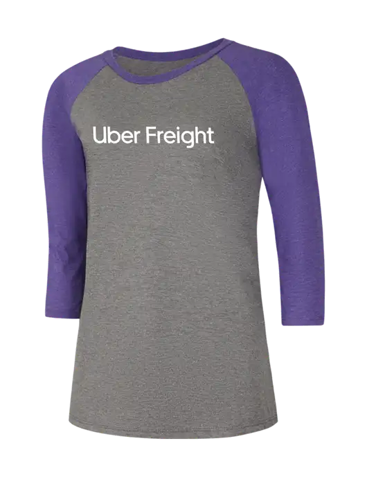 Womens Simply Soft 3/4 Sleeve Purple Frost/Grey Frost Ring Spun Cotton T-Shirt w/Uber Freight Logo
