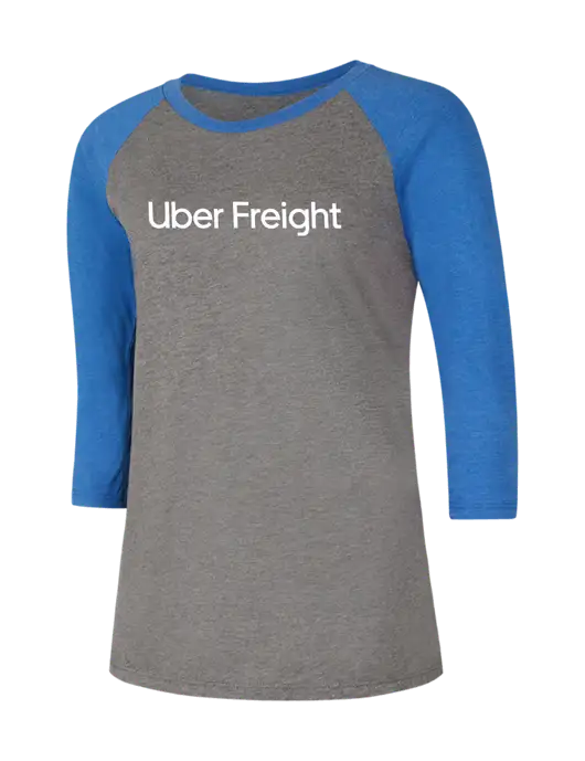 Womens Simply Soft 3/4 Sleeve Royal Frost/Grey Ring Spun Cotton T-Shirt w/Uber Freight Logo