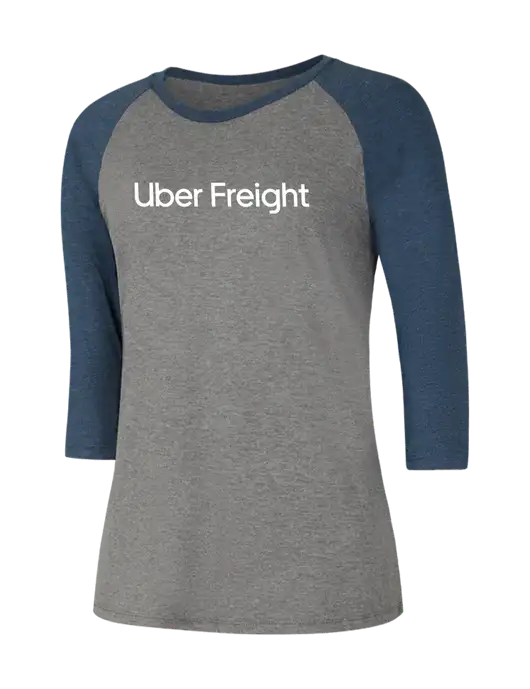 Womens Simply Soft 3/4 Sleeve Navy Frost/Grey Frost Ring Spun Cotton T-Shirt w/Uber Freight Logo