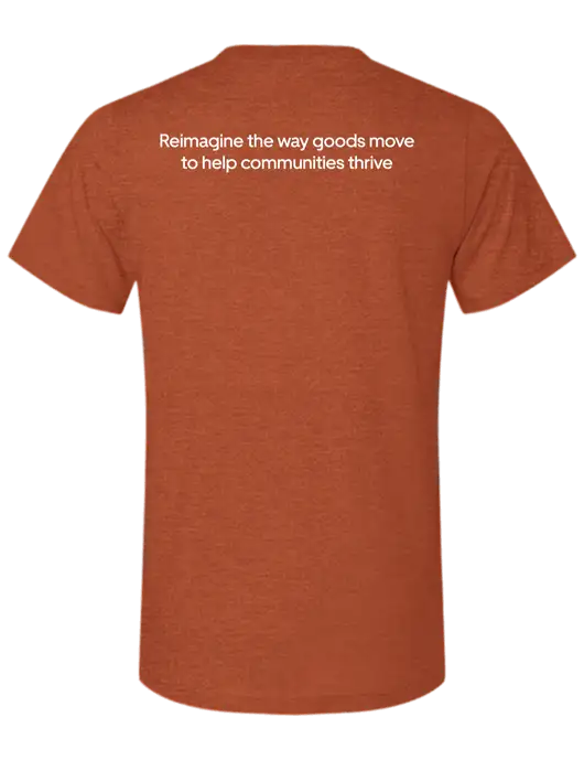 BELLA+CANVAS Burnt Orange Heather CVC Short Sleeve Tee w/Reimagine Logo, Uber Freight Logo