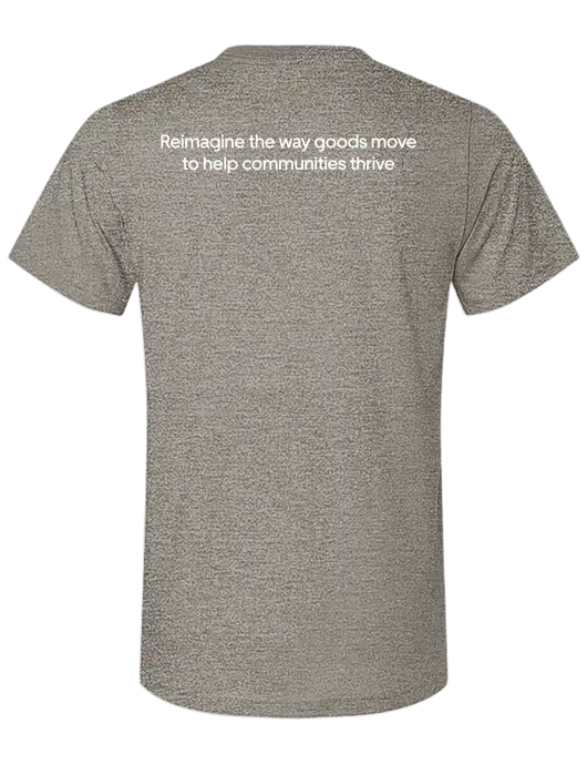 BELLA+CANVAS Heather Medium Brown CVC Short Sleeve Tee w/Reimagine Logo, Uber Freight Logo