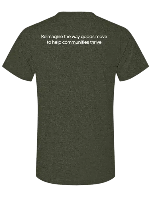 BELLA+CANVAS Heather Dark Military Green CVC Short Sleeve Tee w/Reimagine Logo, Uber Freight Logo