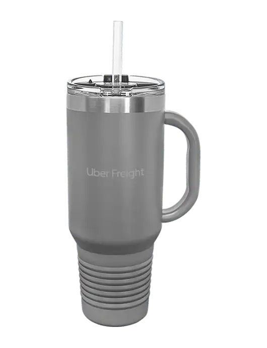 Polar Camel 40 oz. Powder Coated Vacuum Insulated Grey Travel Mug with Straw w/Uber Freight Logo
